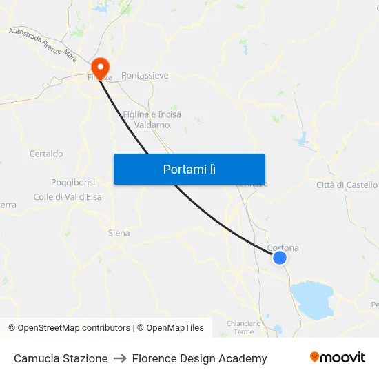 Camucia Stazione to Florence Design Academy map