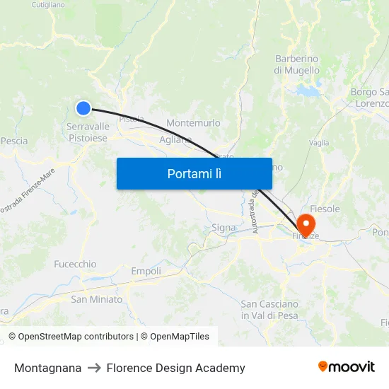 Montagnana to Florence Design Academy map