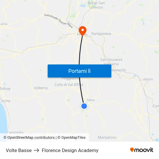 Volte Basse to Florence Design Academy map