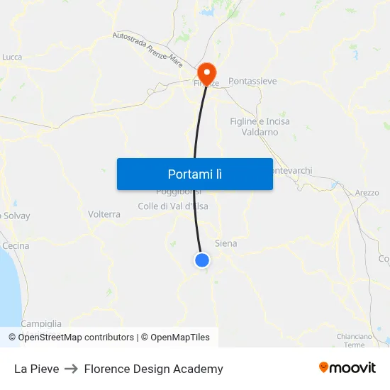 La Pieve to Florence Design Academy map