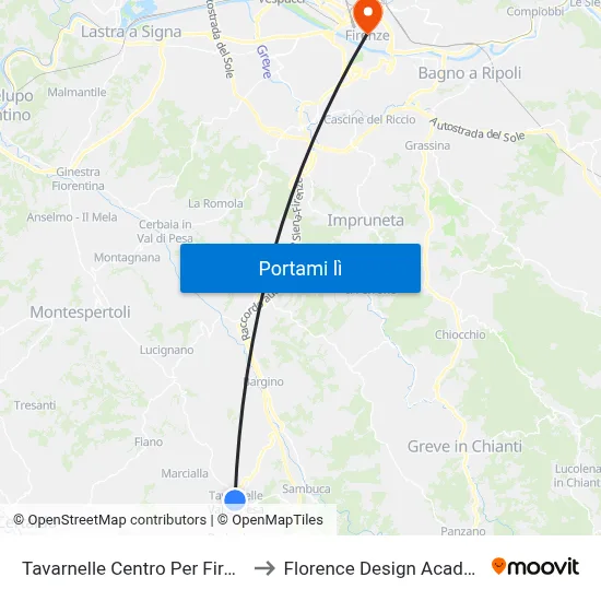 Tavarnelle Centro Per Firenze to Florence Design Academy map