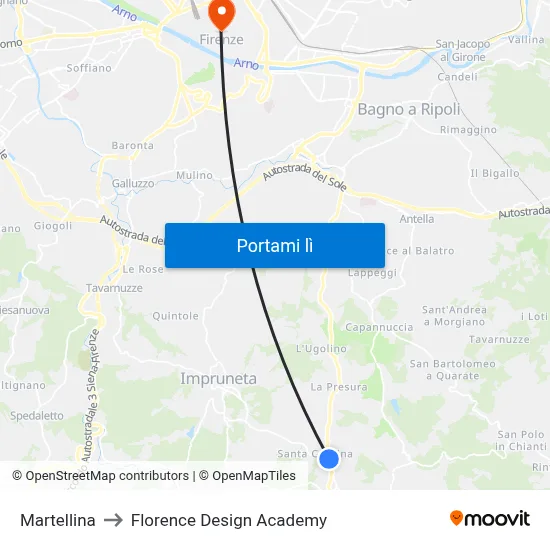 Martellina to Florence Design Academy map