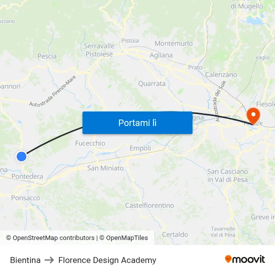 Bientina to Florence Design Academy map