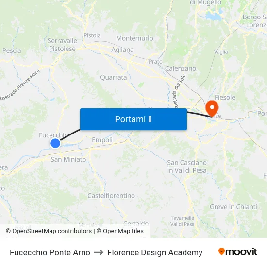 Fucecchio Ponte Arno to Florence Design Academy map