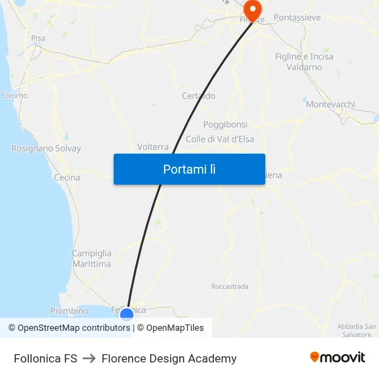 Follonica FS to Florence Design Academy map