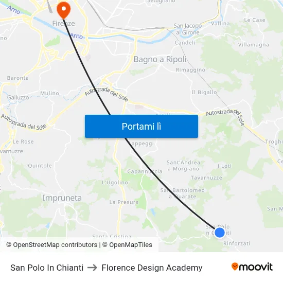 San Polo In Chianti to Florence Design Academy map