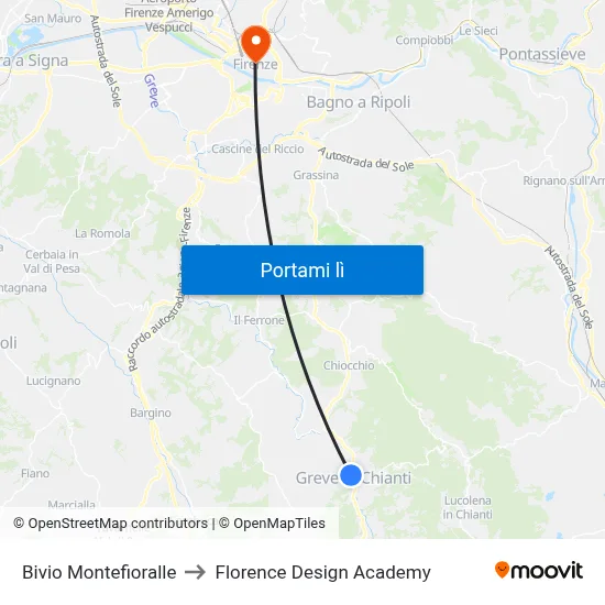 Bivio Montefioralle to Florence Design Academy map