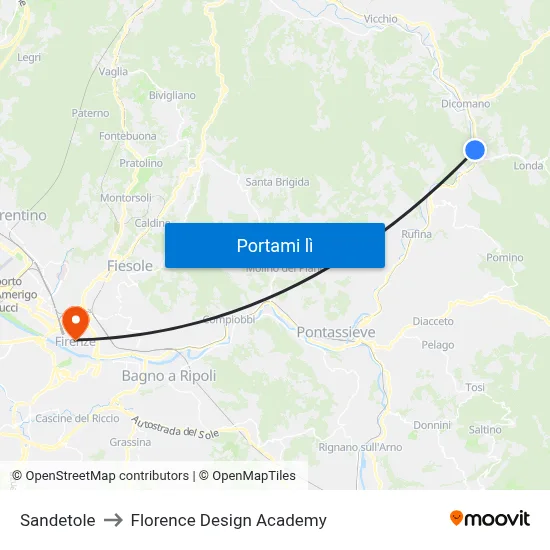 Sandetole to Florence Design Academy map