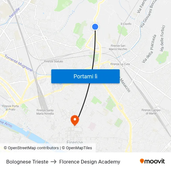 Bolognese Trieste to Florence Design Academy map