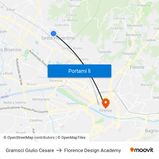Gramsci Giulio Cesare to Florence Design Academy map
