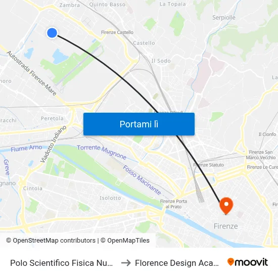 Polo Scientifico Fisica Nucleare to Florence Design Academy map