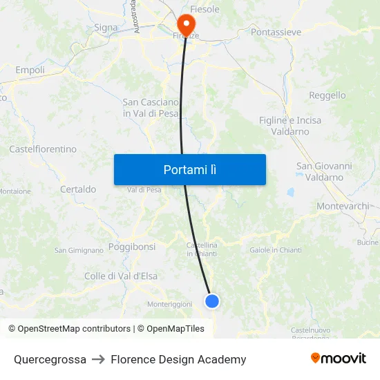 Quercegrossa to Florence Design Academy map