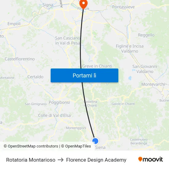 Rotatoria Montarioso to Florence Design Academy map