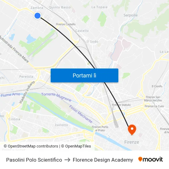 Pasolini Polo Scientifico to Florence Design Academy map