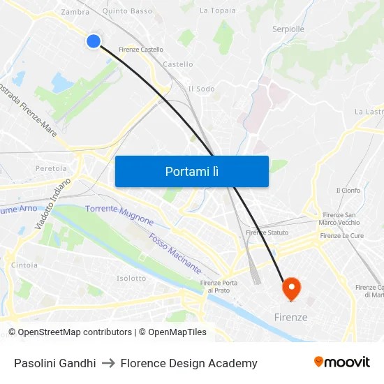 Pasolini Gandhi to Florence Design Academy map
