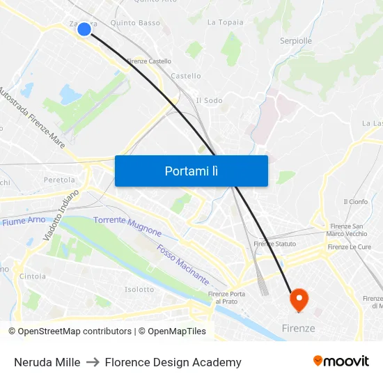 Neruda Mille to Florence Design Academy map