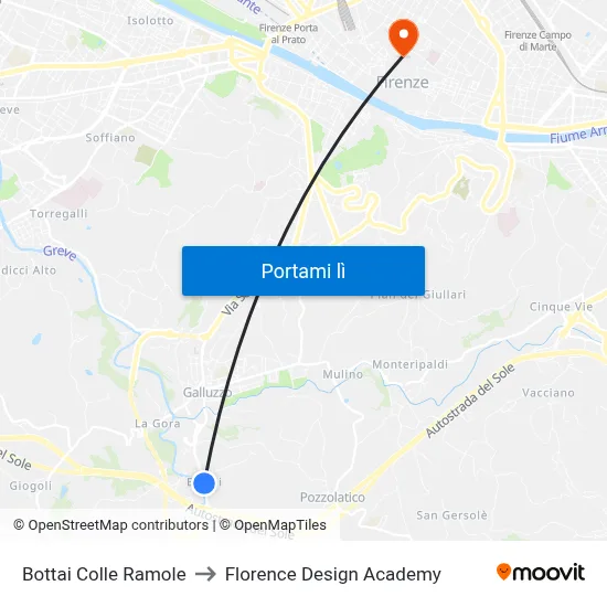 Bottai Colle Ramole to Florence Design Academy map