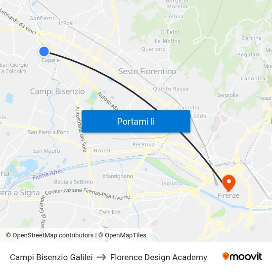 Campi Bisenzio Galilei to Florence Design Academy map