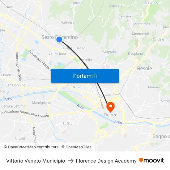 Vittorio Veneto Municipio to Florence Design Academy map