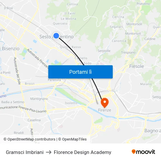 Gramsci Imbriani to Florence Design Academy map