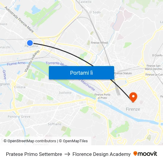 Pratese Primo Settembre to Florence Design Academy map
