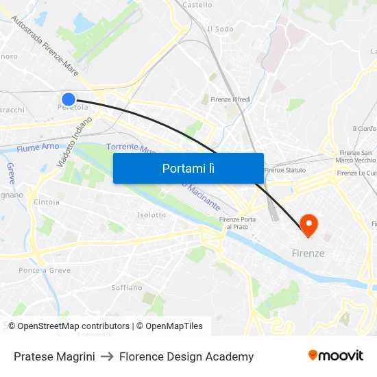 Pratese Magrini to Florence Design Academy map