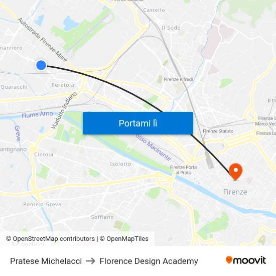 Pratese Michelacci to Florence Design Academy map