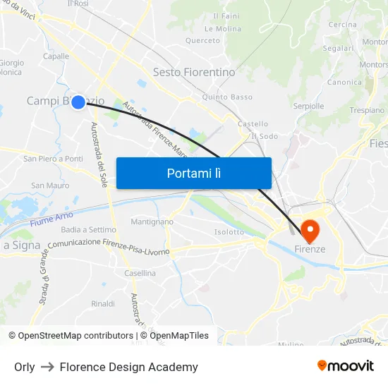 Orly to Florence Design Academy map