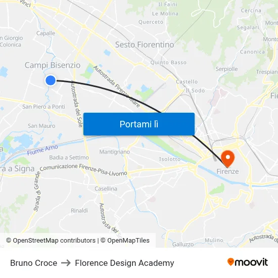 Bruno Croce to Florence Design Academy map