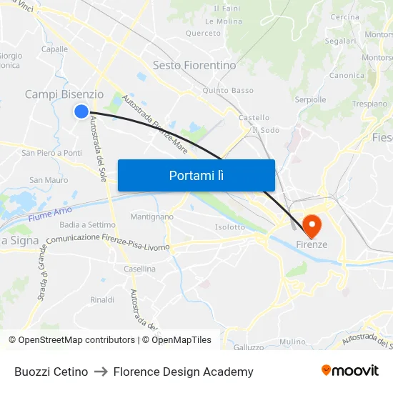 Buozzi Cetino to Florence Design Academy map