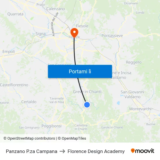 Panzano P.za Campana to Florence Design Academy map