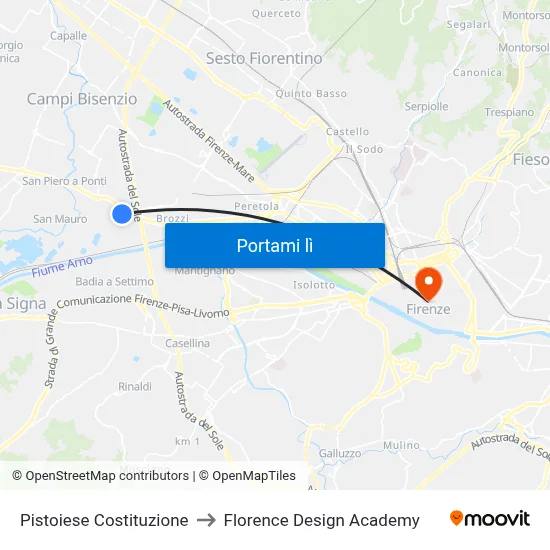 Pistoiese Costituzione to Florence Design Academy map
