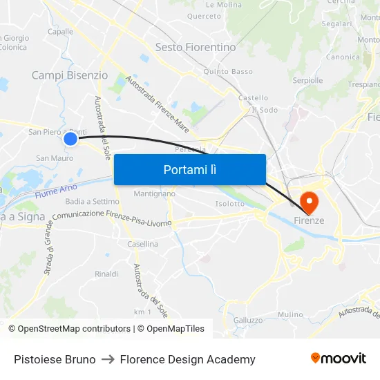 Pistoiese Bruno to Florence Design Academy map