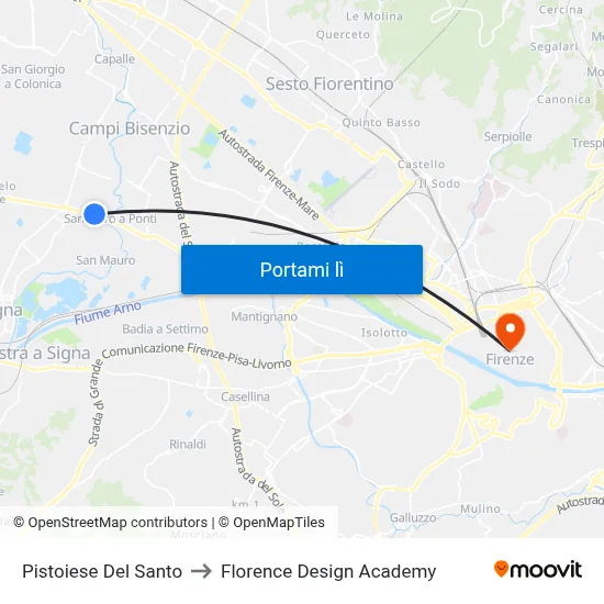 Pistoiese Del Santo to Florence Design Academy map