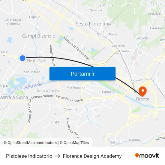 Pistoiese Indicatorio to Florence Design Academy map