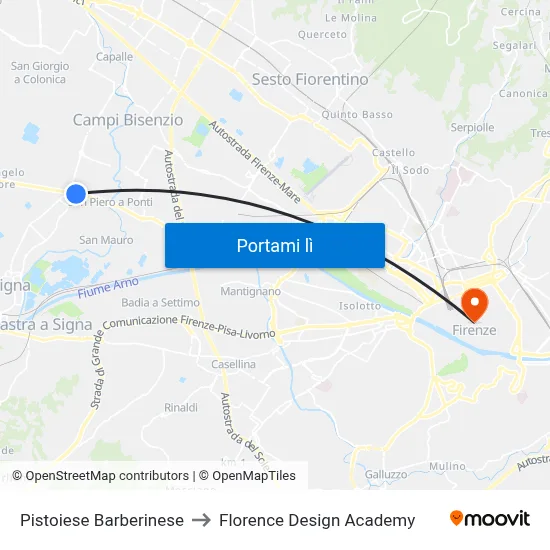 Pistoiese Barberinese to Florence Design Academy map
