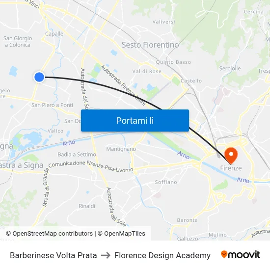 Barberinese Volta Prata to Florence Design Academy map