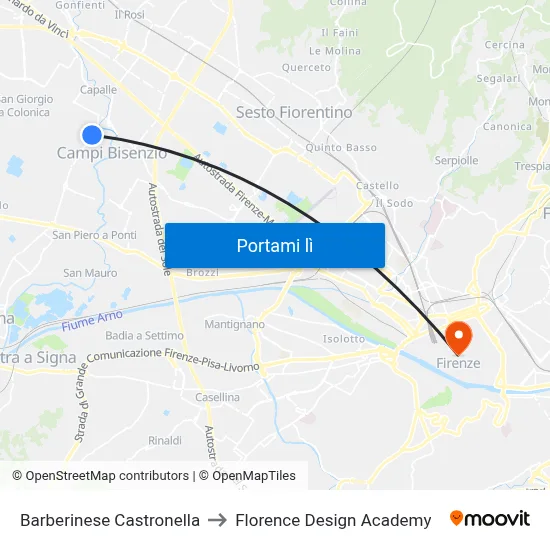 Barberinese Castronella to Florence Design Academy map