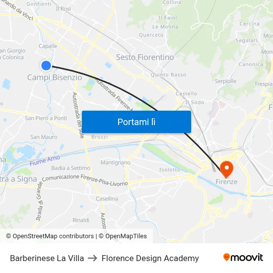 Barberinese La Villa to Florence Design Academy map