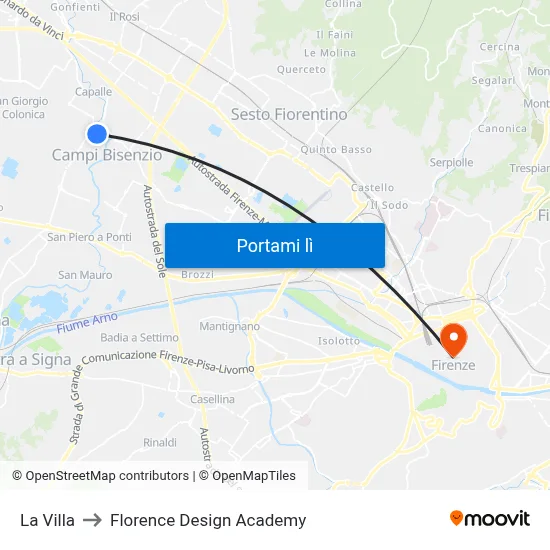 La Villa to Florence Design Academy map