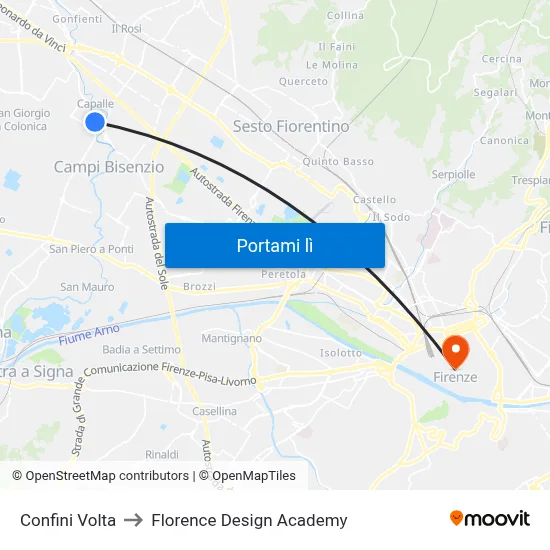 Confini Volta to Florence Design Academy map