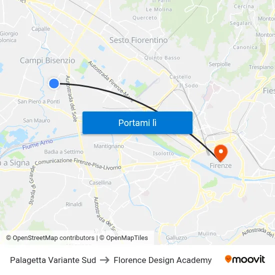 Palagetta Variante Sud to Florence Design Academy map