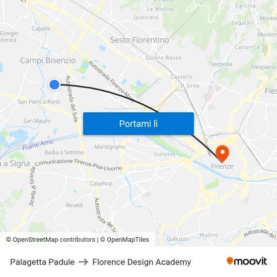 Palagetta Padule to Florence Design Academy map