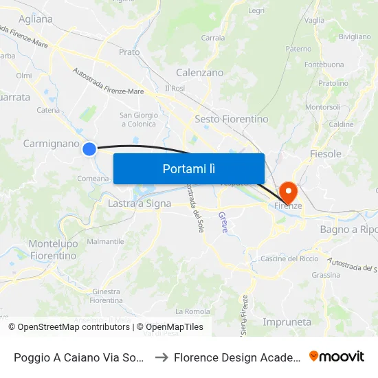 Poggio A Caiano Via Soffici to Florence Design Academy map