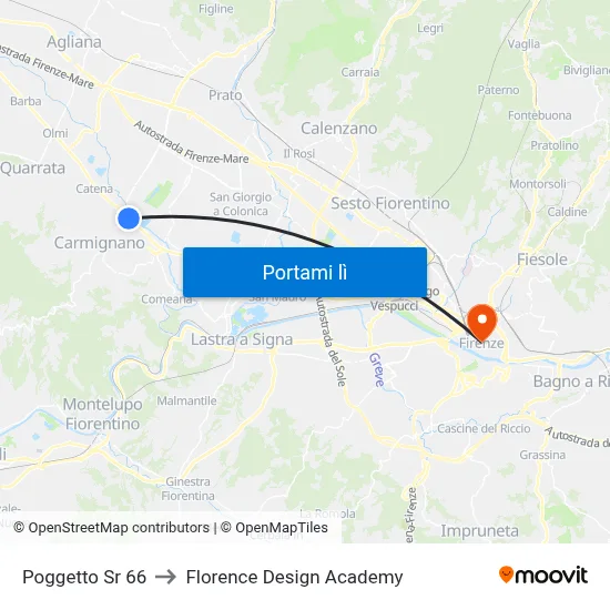 Poggetto Sr 66 to Florence Design Academy map