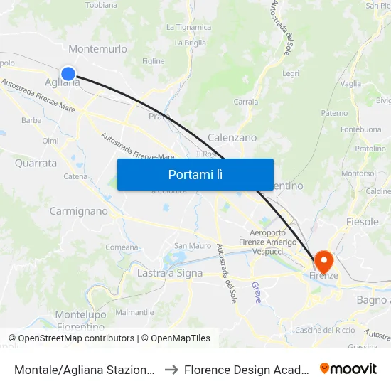 Montale/Agliana Stazione FS to Florence Design Academy map