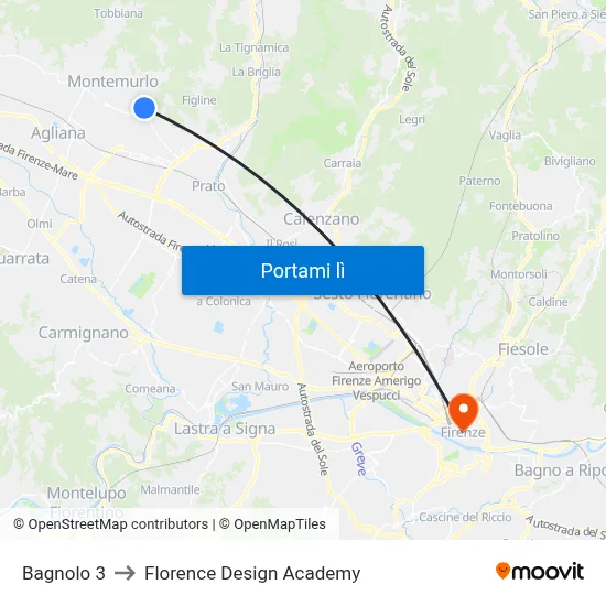 Bagnolo 3 to Florence Design Academy map