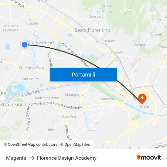 Magenta to Florence Design Academy map