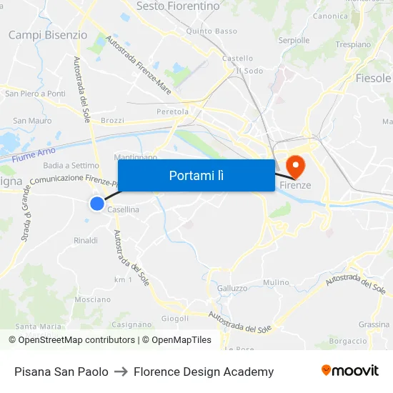 Pisana San Paolo to Florence Design Academy map