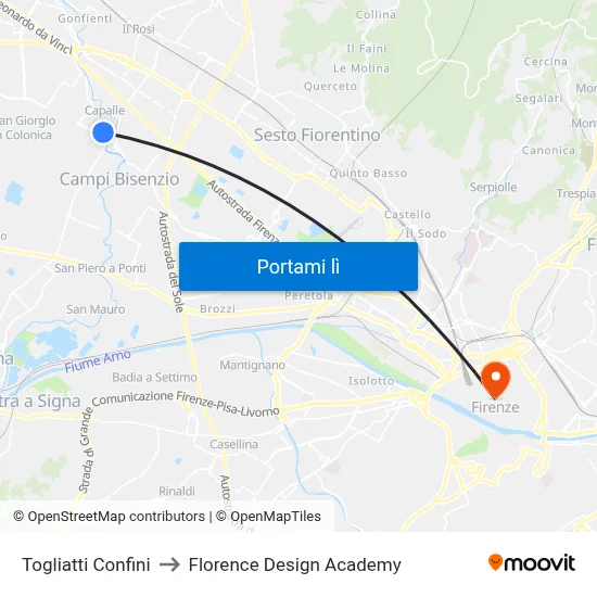 Togliatti Confini to Florence Design Academy map